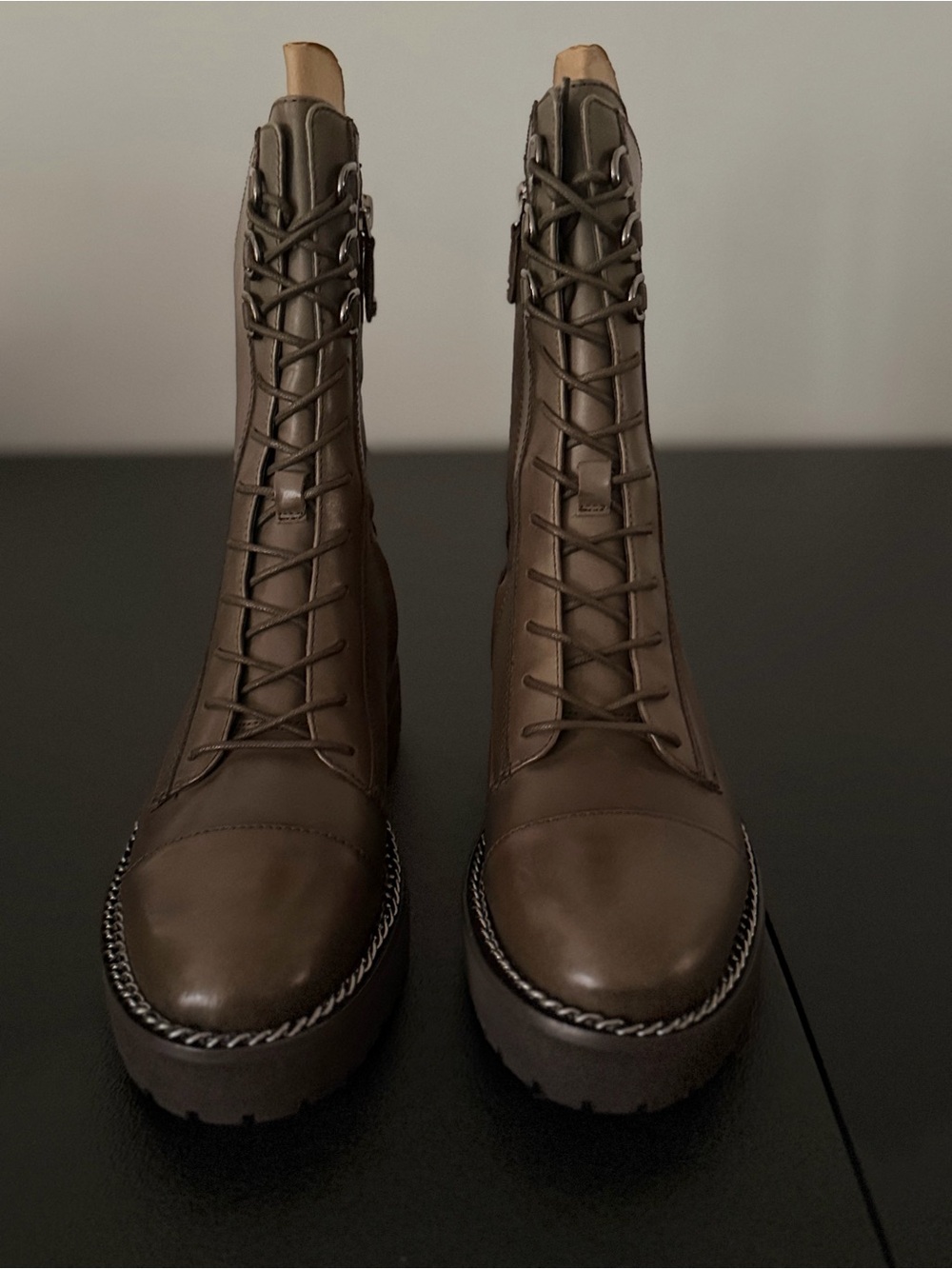 Sam Edelman Brown Leather Lace-Up Platform Combat Boots